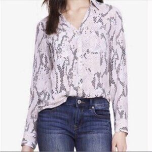 Express Portofino blush pink snake print lightweight chiffon button down size XS